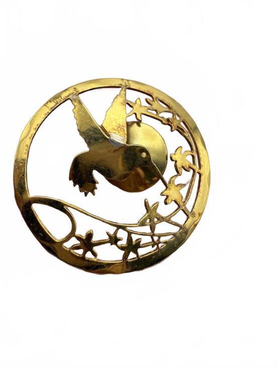 Monogram Script Circle Jewelry | Wild Bryde Hummingbird Brooch Floral 225 Gold Tone Vintage ...